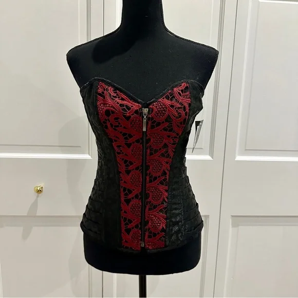 NWT Black and Red Lace Corset Top - Picture 1 of 10